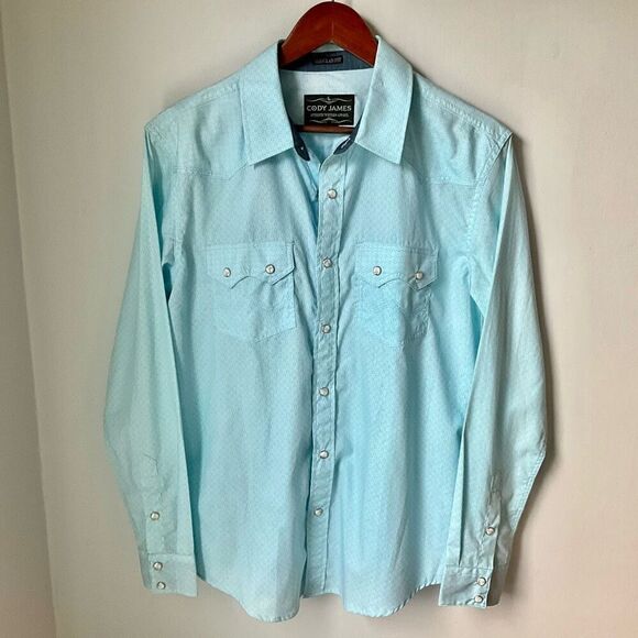 Men’s Sky blue Snap front Cody James westernwear Shirt wester boho cowgirl beach - Picture 1 of 12
